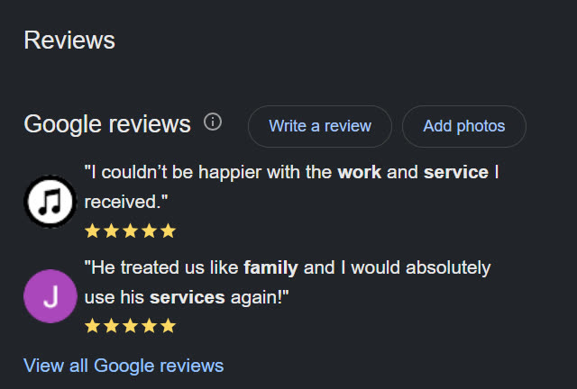 Google reviews for Premier Electrical Contractors: I couldn't be happier with the work and service I received; He treated us like family and I would absolutely use his services again